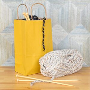 Yellow Gift Bags - 6x3x9 Inch 50 Pack Mustard Kraft Paper Shopping Bags with Handles, Small Craft Totes in Bulk for Boutiques, Small Business, Retail Stores, Birthday Parties, Jewelry, Merchandise, Bulk