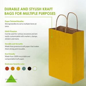 Yellow Gift Bags - 6x3x9 Inch 50 Pack Mustard Kraft Paper Shopping Bags with Handles, Small Craft Totes in Bulk for Boutiques, Small Business, Retail Stores, Birthday Parties, Jewelry, Merchandise, Bulk