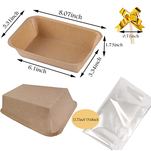 Valentine's Day Baskets For Gifts Empty, 12 PCS Sturdy Diy Kraft Market Tray Cardboard Basket To Fill Bulk with 12 clear plastic bags, 12 PCS gold bows for Valentine's Day,Easter, Birthday,Wedding