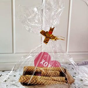 Valentine's Day Baskets For Gifts Empty, 12 PCS Sturdy Diy Kraft Market Tray Cardboard Basket To Fill Bulk with 12 clear plastic bags, 12 PCS gold bows for Valentine's Day,Easter, Birthday,Wedding