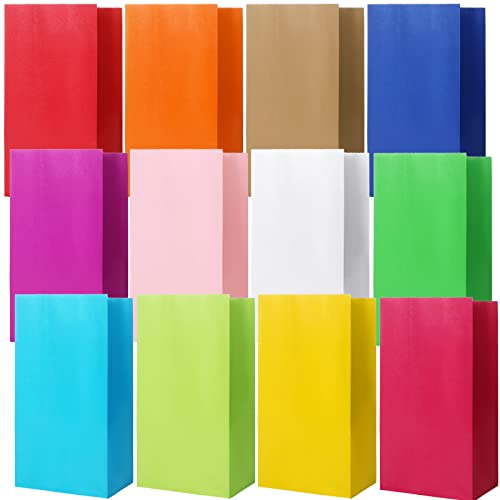 120 Pcs Solid Color Party Favor and Wrapped Treat Bags 12 Colors Goodie Bags Small Gift Bags Paper Bags Candy Bags for Birthday Baby Shower Wedding Crafts and Activities, 5.1 x 3.1 x 9.4 Inch