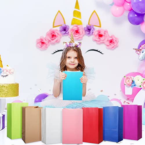 120 Pcs Solid Color Party Favor and Wrapped Treat Bags 12 Colors Goodie Bags Small Gift Bags Paper Bags Candy Bags for Birthday Baby Shower Wedding Crafts and Activities, 5.1 x 3.1 x 9.4 Inch