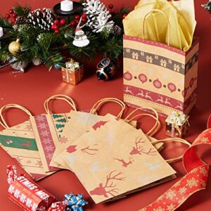 JOYIN 24 Christmas Holiday Kraft Gift Bags for School Classrooms Exchange Party Favors Goody Bags, Xmas Holiday Gift Goodie Bags 7 ¼" x 9" x 3 ½"