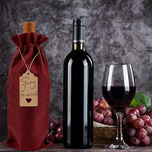 Burlap Wine Bags for Wine Bottles Gifts - 12Pcs Burlap Wine Gift Bags with Drawstrings, Tags & Ropes, Reusable Bottle Gifts Bag for Wedding, Christmas, Wine Party, Travel, Home Storage