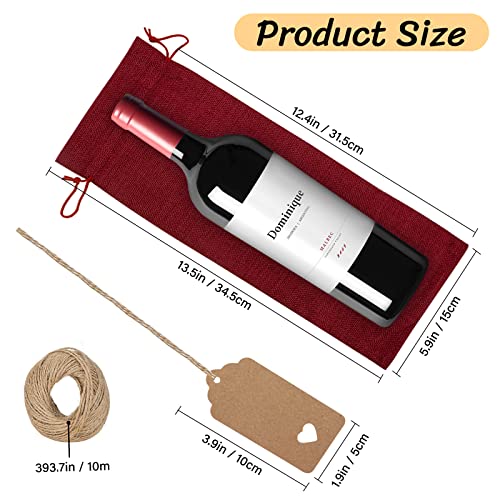 Burlap Wine Bags for Wine Bottles Gifts - 12Pcs Burlap Wine Gift Bags with Drawstrings, Tags & Ropes, Reusable Bottle Gifts Bag for Wedding, Christmas, Wine Party, Travel, Home Storage