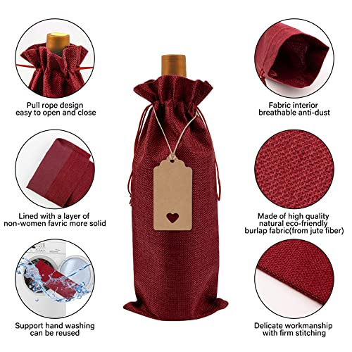 Burlap Wine Bags for Wine Bottles Gifts - 12Pcs Burlap Wine Gift Bags with Drawstrings, Tags & Ropes, Reusable Bottle Gifts Bag for Wedding, Christmas, Wine Party, Travel, Home Storage