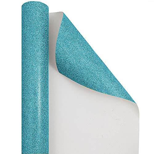 JAM Paper Gift Wrap - Glitter Wrapping Paper - 25 Sq Ft - Aqua Blue Glitter - Roll Sold Individually