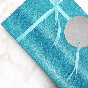 JAM Paper Gift Wrap - Glitter Wrapping Paper - 25 Sq Ft - Aqua Blue Glitter - Roll Sold Individually
