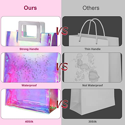 Zwish 6pcs Holographic Reusable Gift Bags Medium Size Clear Bags for Women 8.5x8.1x4.1 Inchs Clear Gift Bags for Party, Wedding, Birthday, Christmas, Festival, Travel, Shopping Gift bags with Handles