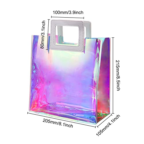 Zwish 6pcs Holographic Reusable Gift Bags Medium Size Clear Bags for Women 8.5x8.1x4.1 Inchs Clear Gift Bags for Party, Wedding, Birthday, Christmas, Festival, Travel, Shopping Gift bags with Handles