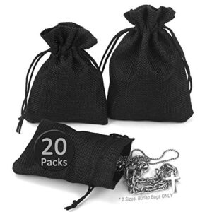 advcer burlap drawstring bags set, 5.5 x 4 and 4.8 x 3.5, sacks 20 for small favor, gift, treat, goodie, party, jewelry, little sachet, coffee bean, mini decor, craft, candy, tea storage (black)
