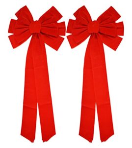 black duck brand set of 2 red velvet bows 26″ long 10″ wide 10 loop holiday/christmas bows!