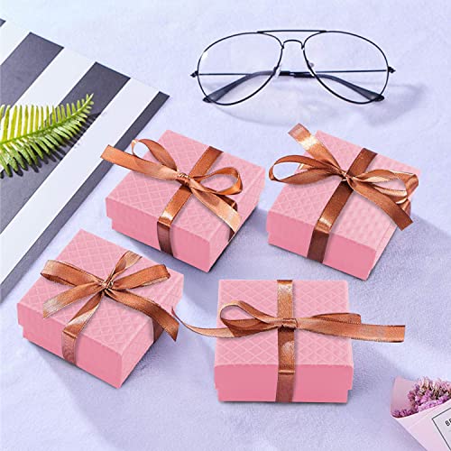 Necklace Earring Ring Box Gift Box,15 Pieces Square Cardboard Jewelry Gift Boxes,Cotton Filled Cardboard Paper Jewelry Box Gift Case (2.95 x 2.95 x 1.38 Inches) (Pink)