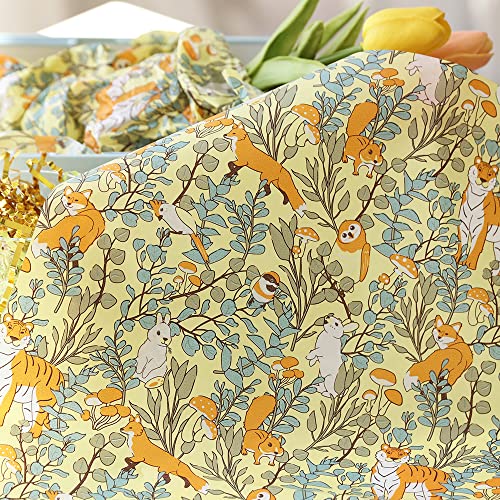 Nature Leaf Forest & Animals Floral Pattern Tissue Gift Wrap Paper 60 Sheets Premium Quality Recyclable Bulk, 26” x 20”, for DIY Art Craft Decoration