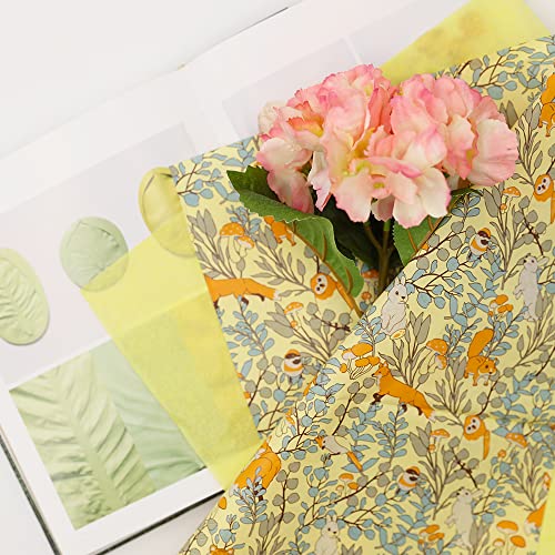 Nature Leaf Forest & Animals Floral Pattern Tissue Gift Wrap Paper 60 Sheets Premium Quality Recyclable Bulk, 26” x 20”, for DIY Art Craft Decoration