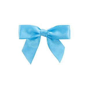 reliant ribbon 5171-91303-2x1 satin twist tie bows – small bows, 5/8 inch x 100 pieces, turquoise