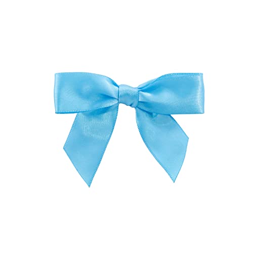 Reliant Ribbon 5171-91303-2X1 Satin Twist Tie Bows - Small Bows, 5/8 Inch X 100 Pieces, Turquoise