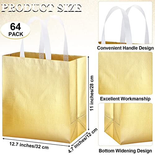 64 Packs Gold Reusable Grocery Bags Shopping Tote Bag with Handle Glossy Wedding Gift Bag Large Gift Bags Non Woven Gift Wrap Bags Present Bag for Wedding Birthday Party, 12.7 x 11.1 x 4.7 Inch