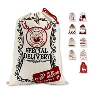 lessmo christmas santa sack, large christmas canvas gift bag with drawstring, [place to write wishes] reusable personalized best gift, for xmas package storage, christmas party supplies favors