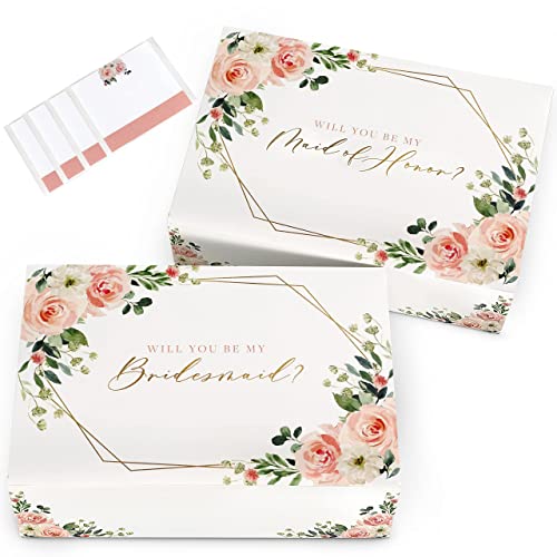 Joy Holder Bridesmaid Proposal Boxes with Stickers 4pcs|1 Maid of Honor Box,3 Boxes,Gift Will You Be My for Proposal, Bridesmaids