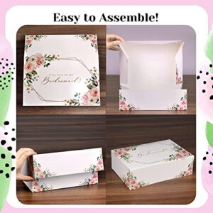 Joy Holder Bridesmaid Proposal Boxes with Stickers 4pcs|1 Maid of Honor Box,3 Boxes,Gift Will You Be My for Proposal, Bridesmaids