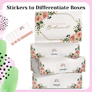 Joy Holder Bridesmaid Proposal Boxes with Stickers 4pcs|1 Maid of Honor Box,3 Boxes,Gift Will You Be My for Proposal, Bridesmaids