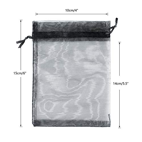 G2PLUS 4''X6 Organza Bags,100PCS 10X15CM Drawstring Organza Jewelry Favor Pouches Wedding Party Festival Gift Bags Candy Bags (Black)