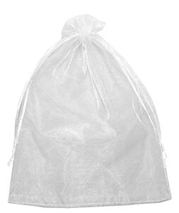 sungulf 12×16 inches drawstring organza bags sheer large pouches wedding favor party christmas gift bag (white, 50 packs)