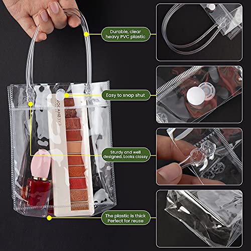 RAYNAG 6 Pack Transparent PVC Gift Wrap Bag with Handles, Reusable Merchandise Retail Shopping Bags, S