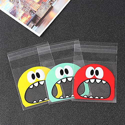 200Pcs Self Adhesive Cookie Candy Bags Big Mouth Monster Bakery Decorating Bags Treat Bag Chocolate Gift Bags for Kids Party Favor Candies and Desserts (3.94 x 3.94 In)