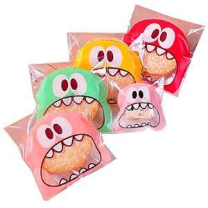 200Pcs Self Adhesive Cookie Candy Bags Big Mouth Monster Bakery Decorating Bags Treat Bag Chocolate Gift Bags for Kids Party Favor Candies and Desserts (3.94 x 3.94 In)