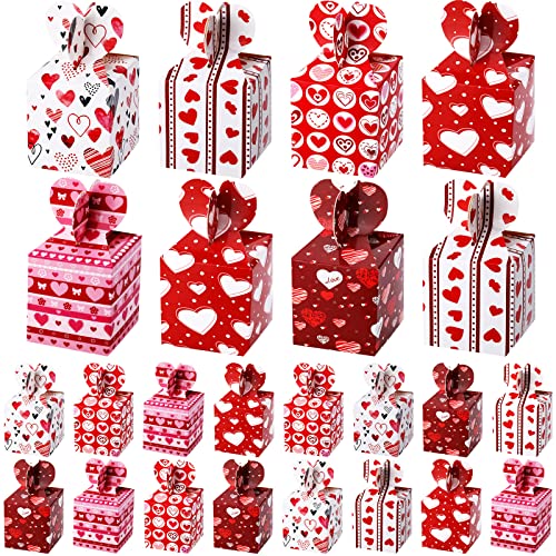 24 Pieces Valentines Day Cookie Boxes Valentines Day Cupcake Boxes Small Valentine Treat Box Paper Valentines Candy Boxes Decorative Heart Print Boxes for Valentine's Day Party Favors, 6 Styles