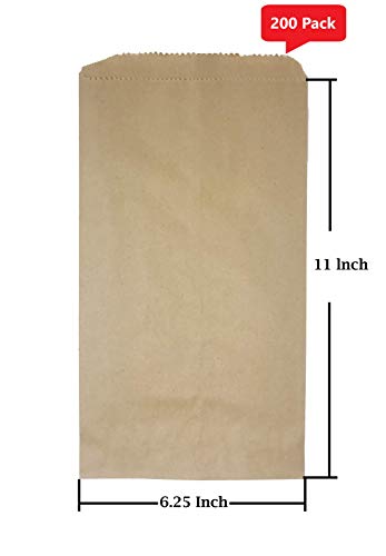 Royal7 200 Pack 6.25" x 11" Inches Brown Kraft Paper Bags, Arts Sewing Crafts Cellophane Wrap Flat Merchandise Bags