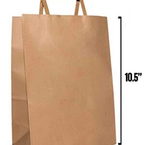 [100 Pcs. 8 X 4.5 X 10.5]- Kraft Paper Gift Bags Bulk with Flat Handles. Ideal for Shopping, Packaging, Retail, Party, Craft, Gifts, Wedding, Recycled, Business, Goody and Merchandise Bag (Brown)