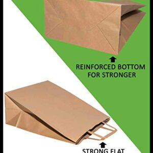 [100 Pcs. 8 X 4.5 X 10.5]- Kraft Paper Gift Bags Bulk with Flat Handles. Ideal for Shopping, Packaging, Retail, Party, Craft, Gifts, Wedding, Recycled, Business, Goody and Merchandise Bag (Brown)