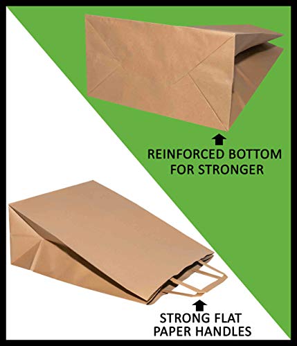 [100 Pcs. 8 X 4.5 X 10.5]- Kraft Paper Gift Bags Bulk with Flat Handles. Ideal for Shopping, Packaging, Retail, Party, Craft, Gifts, Wedding, Recycled, Business, Goody and Merchandise Bag (Brown)