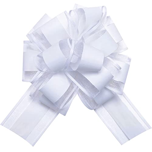 12 PCS 6" Large Gift Ribbon Pull Bows, Gift Wrapping Bows for Baskets, Presents, Wedding, Christmas, Party Decorations,White