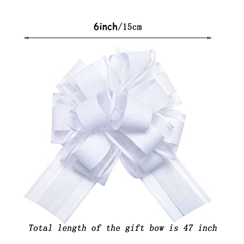 12 PCS 6" Large Gift Ribbon Pull Bows, Gift Wrapping Bows for Baskets, Presents, Wedding, Christmas, Party Decorations,White