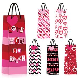 AnyDesign 12Pcs Valentine's Day Wine Bottle Gift Bags 6 Design Pink Heart Love Paper Bottle Bags with Handle Tags for Wedding Anniversary Mother's Day Thank You Gift Housewarming Dinner Party