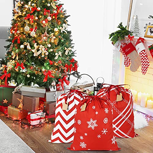 Advantez Cotton Drawstrings Gift Bags, 3Pcs Reusable Gift Bags, Xmas Present Bags Fabric Cloth Sacks for Christmas Thanksgiving Party Stocking Storage(Large Size)