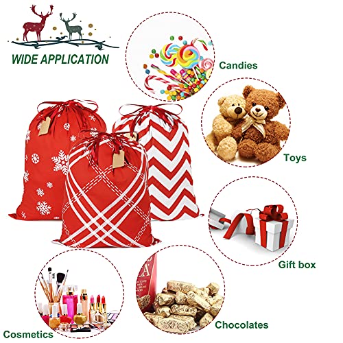 Advantez Cotton Drawstrings Gift Bags, 3Pcs Reusable Gift Bags, Xmas Present Bags Fabric Cloth Sacks for Christmas Thanksgiving Party Stocking Storage(Large Size)