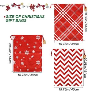 Advantez Cotton Drawstrings Gift Bags, 3Pcs Reusable Gift Bags, Xmas Present Bags Fabric Cloth Sacks for Christmas Thanksgiving Party Stocking Storage(Large Size)