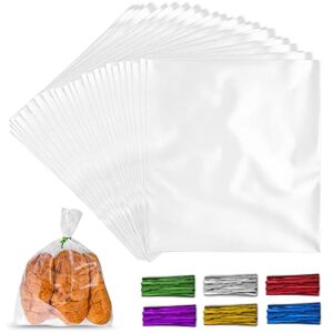 simple craft 200 pack candy treat cellophane bags – 8×10 thick plastic candy bags with ties for goodie bags – clear cellophane treat bags for candy, cookies & pastries (8”x10”)