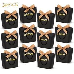 30 pieces welcome bags wedding gift bags hotel guest wedding treat candy boxes with bow ribbon handle party favors bags for birthday baby shower business celebration present (black)