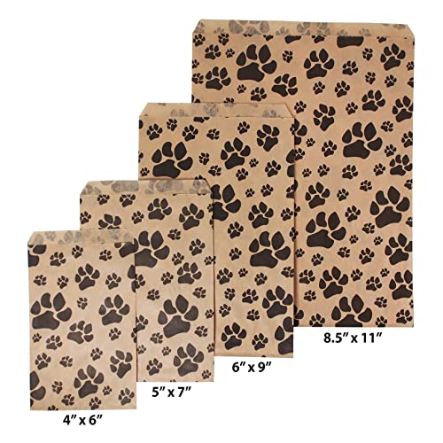 CuteBox Pawprint Kraft Flat Paper Gift Bags 100pcs (4" x 6") for Crafts, Party Favors, Retail, Merchandise, Tradeshows, Handmade Goods, Arts and Crafts, Outdoor Events, Holidays, Weddings