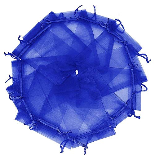 Wudygirl 50pcs 6x9 Drawstring Organza Bag Blue Jewelry Pouches Party Weeding Favor Candles Cosmetic Toy Balls Baby Shower Dried Flowers Chocolates Birthday Gift Packing Bags(50pcs Blue 6.7x9)