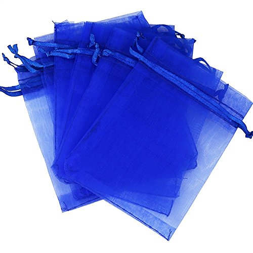 Wudygirl 50pcs 6x9 Drawstring Organza Bag Blue Jewelry Pouches Party Weeding Favor Candles Cosmetic Toy Balls Baby Shower Dried Flowers Chocolates Birthday Gift Packing Bags(50pcs Blue 6.7x9)