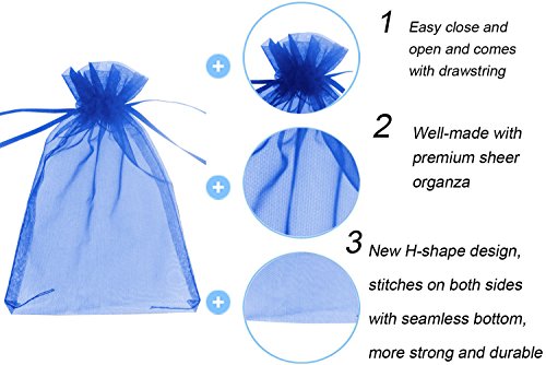 Wudygirl 50pcs 6x9 Drawstring Organza Bag Blue Jewelry Pouches Party Weeding Favor Candles Cosmetic Toy Balls Baby Shower Dried Flowers Chocolates Birthday Gift Packing Bags(50pcs Blue 6.7x9)