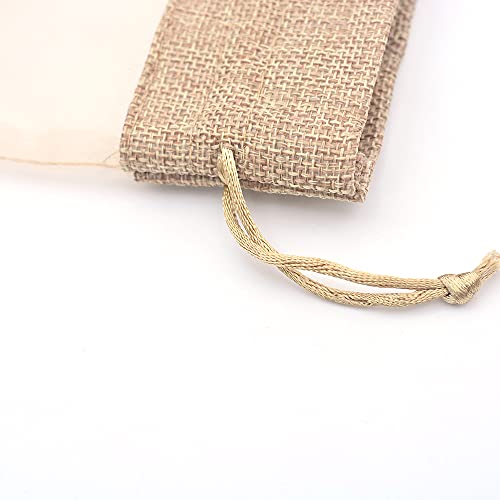 KUPOO 20PCS 3.5x5.5 Inches Clear Window Small Linen Burlap Sheer Organza Gift Bag for Wedding Party Favors Cosmetic Samples Goodies Mesh Pouch (Natural)