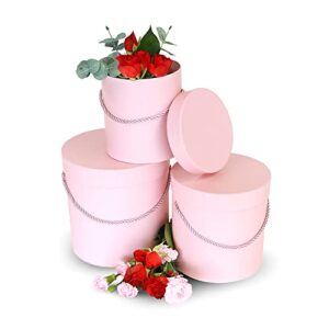 unikpackaging premium quality round flower box, gift boxes for luxury flower and gift arrangements, set of 3 pcs (pink)